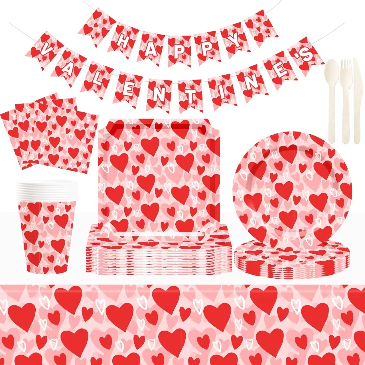情人节主题套装红色爱心图案生日派对餐具纸盘场景布置仪式感拍照,节庆用品/礼品,甜品台装饰,淘宝优惠券,粉丝福利购,淘宝优惠卷