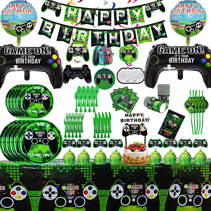 game绿色游戏机生日派对纸盘桌布