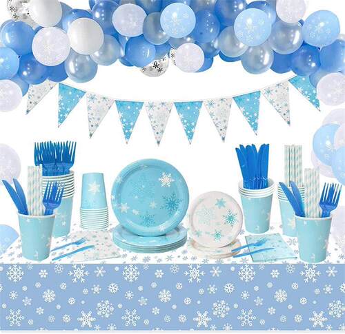 雪花餐盘桌布男孩生日派对餐具