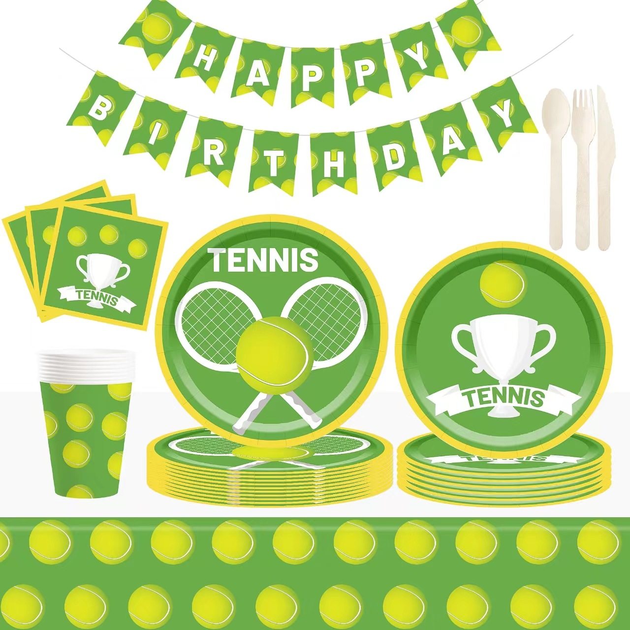网球主题生日派对用品套装绿色餐具装饰横幅生日布置用品桌布餐具,节庆用品/礼品,甜品台装饰,淘宝优惠券,粉丝福利购,淘宝优惠卷