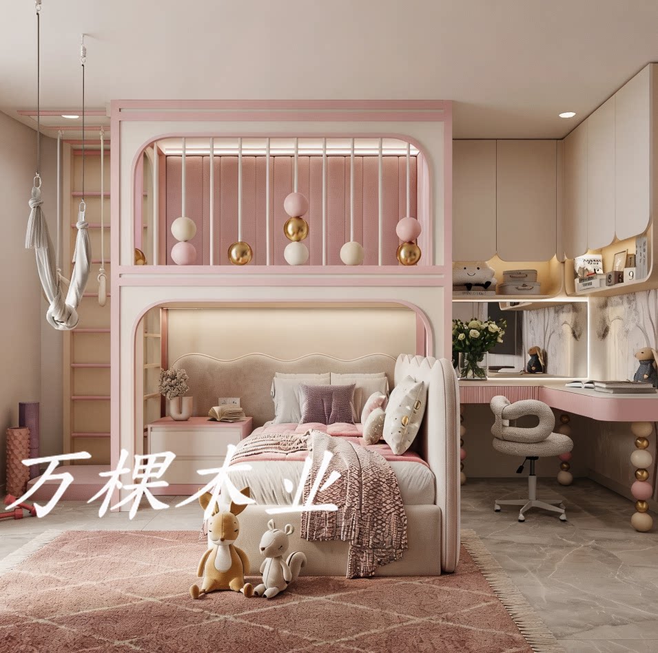 创意城堡树屋公主床定制儿童攀爬架单层高架床小户型双胞胎姐妹床