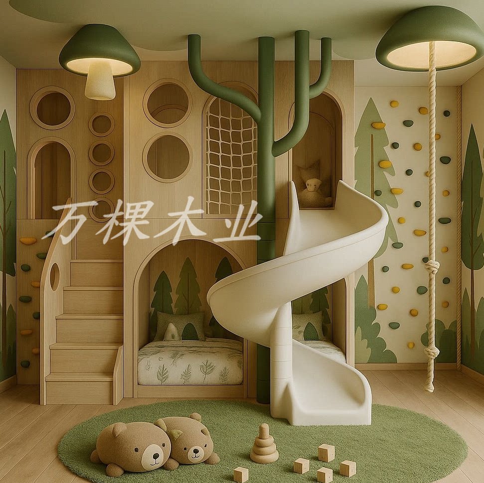 创意城堡床儿童树屋上下床定制美式酒店样板间亲子房高低滑梯床