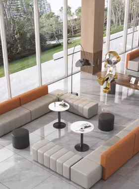 办公休闲接待沙发培训机构店铺休息等候区靠墙无靠背转角卡座长条