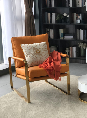 轻奢单人沙发客厅阳台休闲椅北欧设计师样板间极简单椅橙色沙发椅
