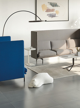 高靠背卡座沙发简约现代办公休闲商务会客接待布艺洽谈休息区沙发