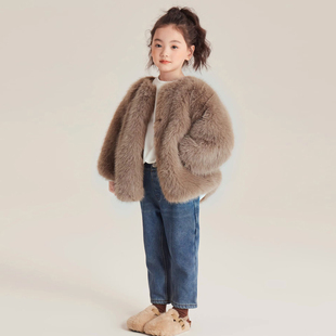 2025冬装 儿童洋气皮草外套女童仿狐狸毛棉衣宝宝加绒加厚毛毛大衣
