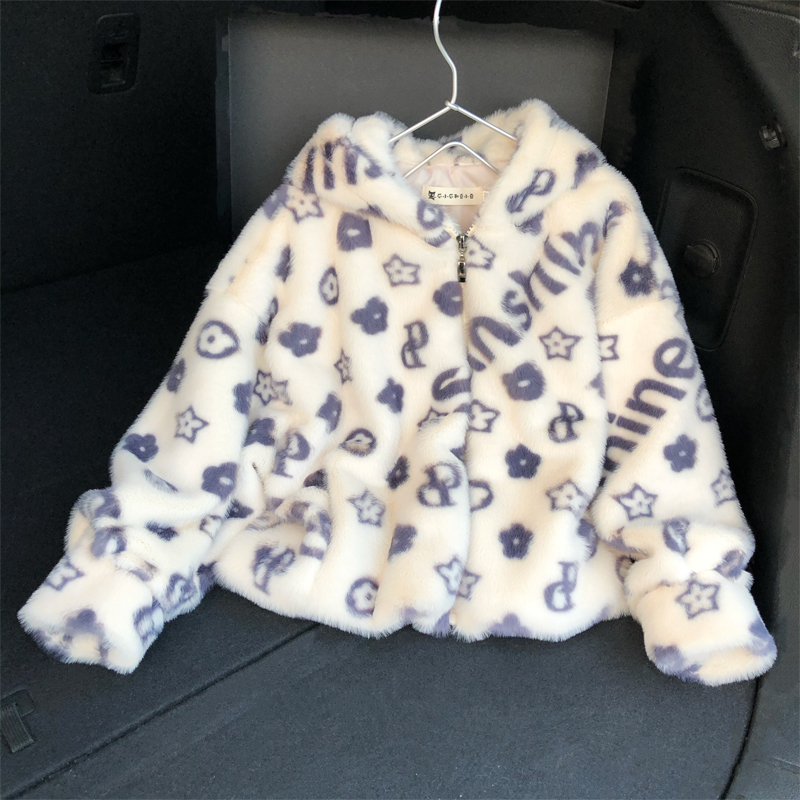 女童装新款仿皮草水貂绒毛外套