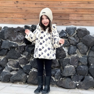儿童毛绒绒外套女童冬装 夹棉上衣 连帽加厚保暖棉服小宝宝洋气韩版