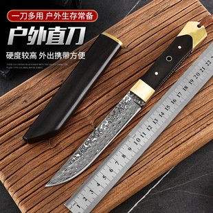 大马士革龙鳞直刀黑檀木手柄VG10锻打水果刀珍藏版小刀阳江刀具