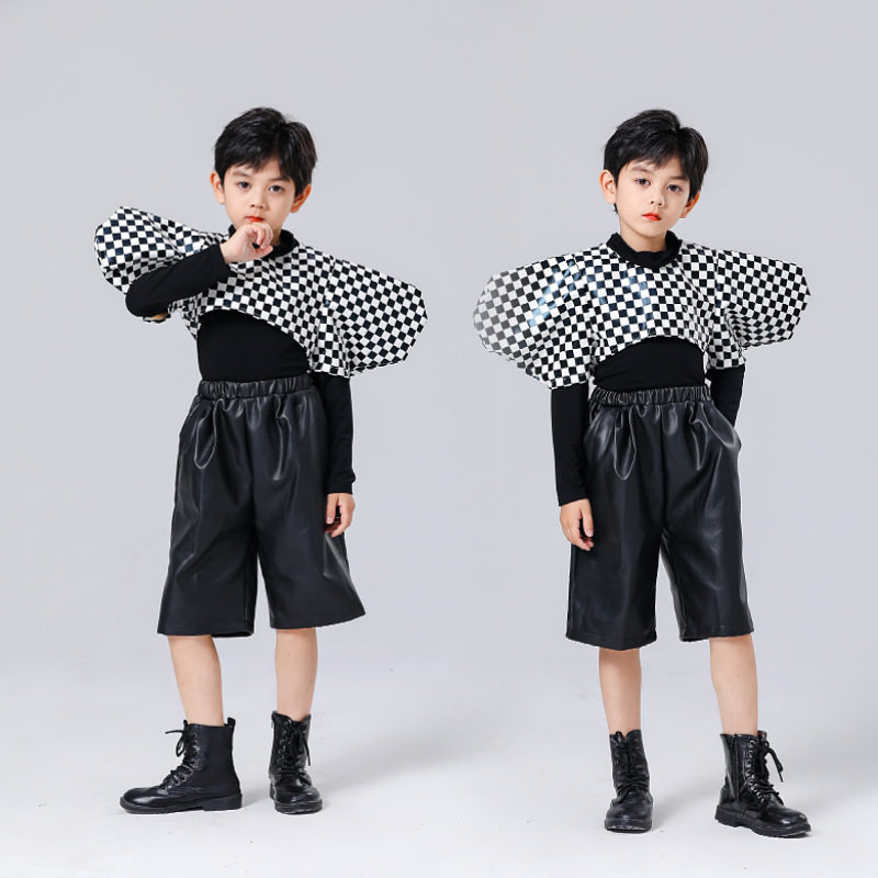 童舞台走秀T台机车服黑白套装