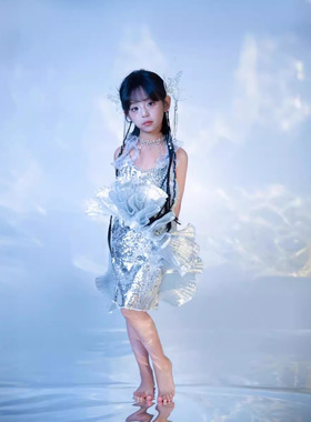 儿童美人鱼梦幻科技感机车潮服女童天之娇子走秀礼服六一海洋主题
