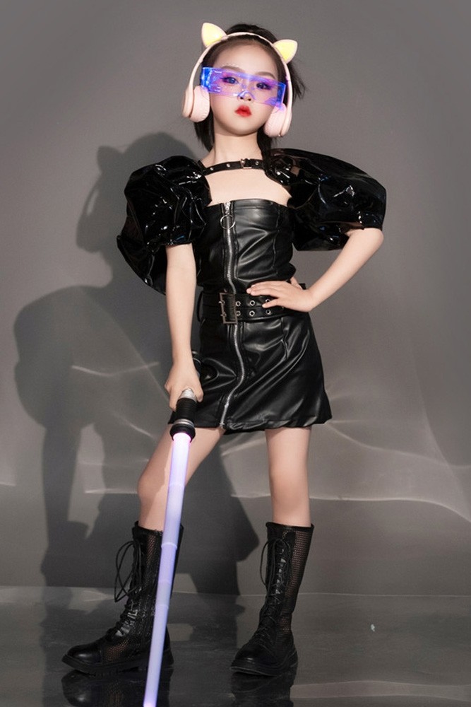 女童朋克风潮服科技走秀机车服