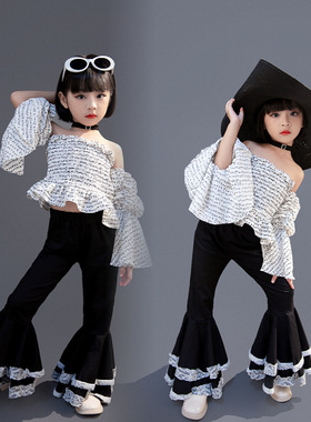 女童80-90年复古港风喇叭裤T台时尚走秀潮服个性机车摇滚风演出服