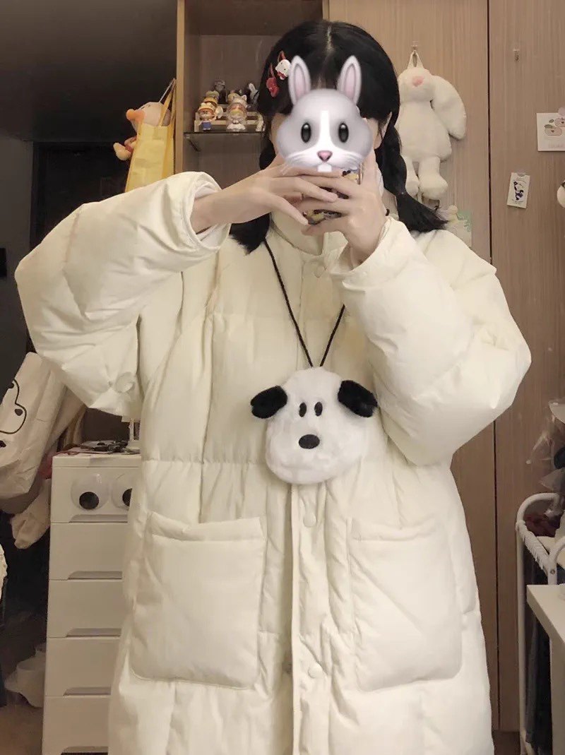 加厚白鸭绒羽绒服女中长款2024冬季新款宽松立领小个子学生面包服
