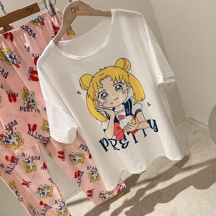 夏季睡衣三件套卡通美少女战士空调服薄款家居服