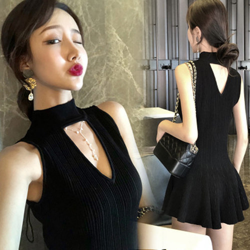 夜店性感小黑裙针织打底无袖背心