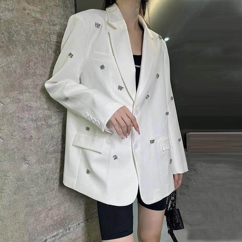欧美明星时尚重工钉珠字母西装女