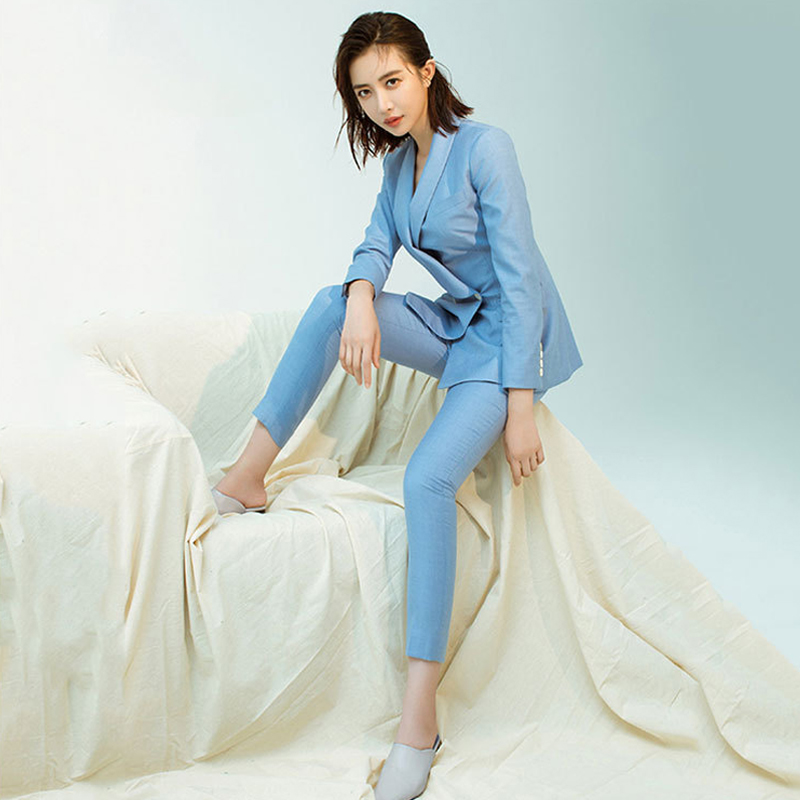蓝色西装套装女职业装通勤高级感