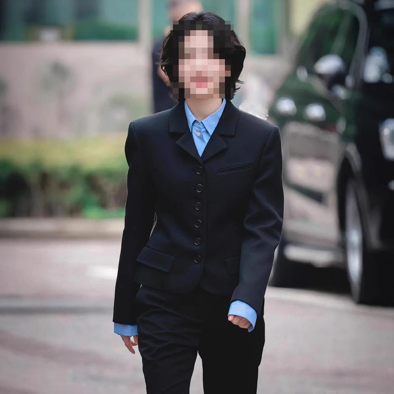 通勤风黑色修身单排扣西装套装女