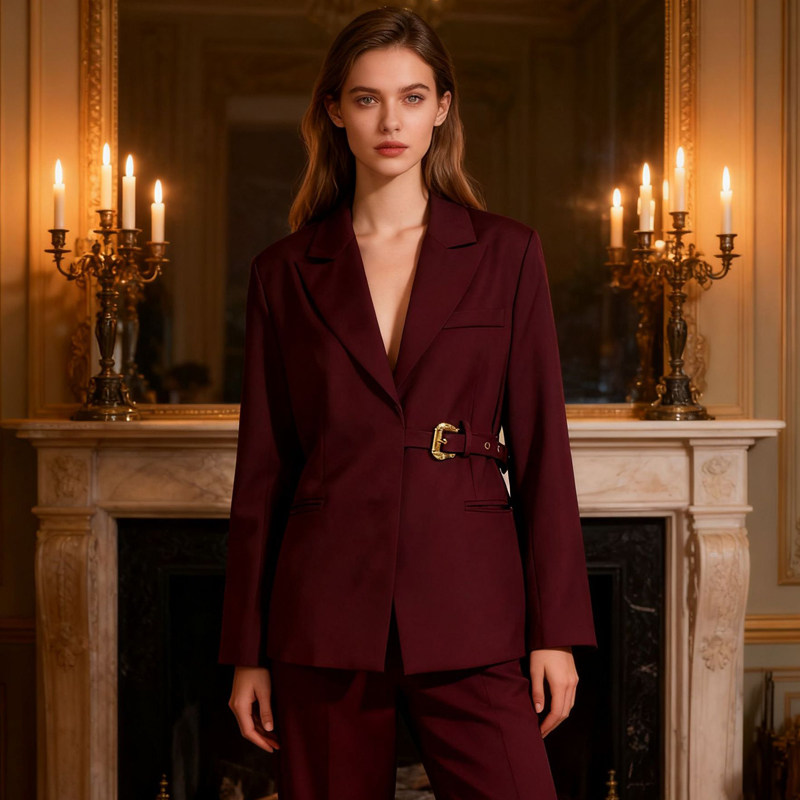 轻奢优雅风酒红色小西装外套女收腰显瘦金属扣职场气质高级感西服