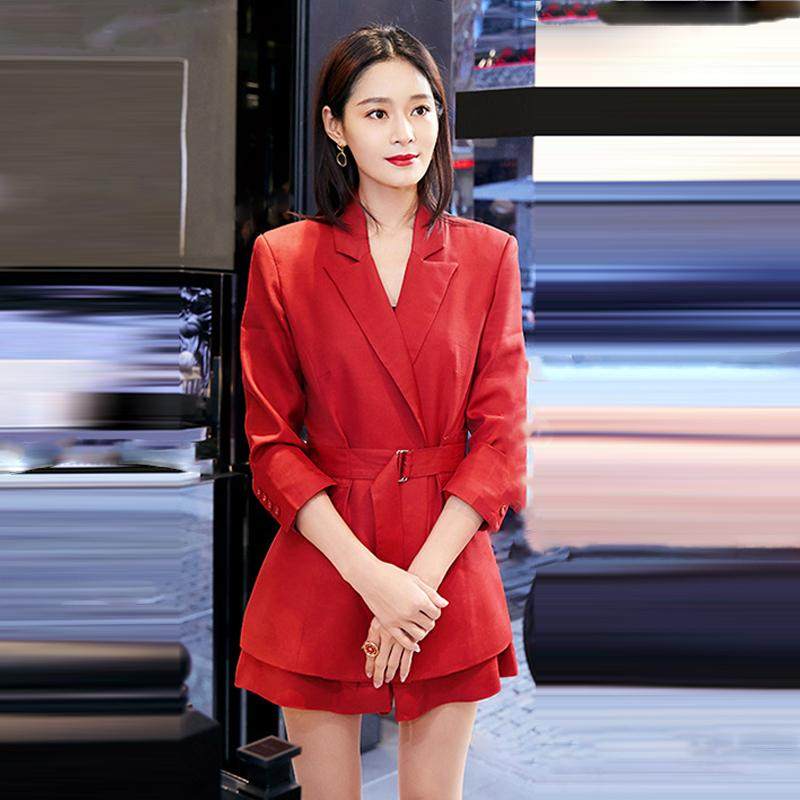 韩版时尚系带收腰显瘦西服套装女