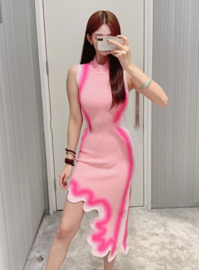 挂脖无袖针织修身显瘦包臀打底裙