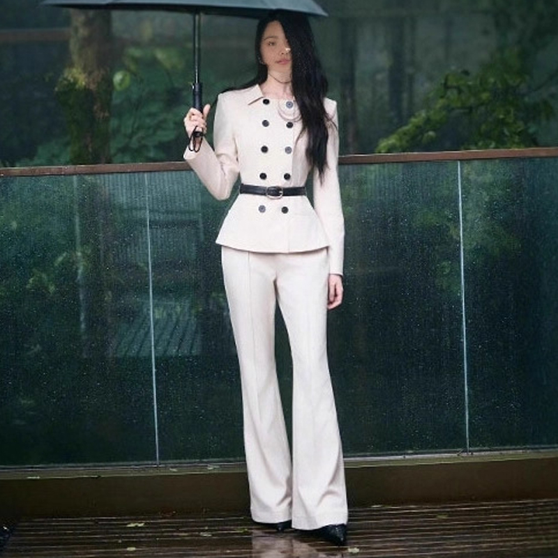 老钱风秋冬双排扣收腰职业两件套