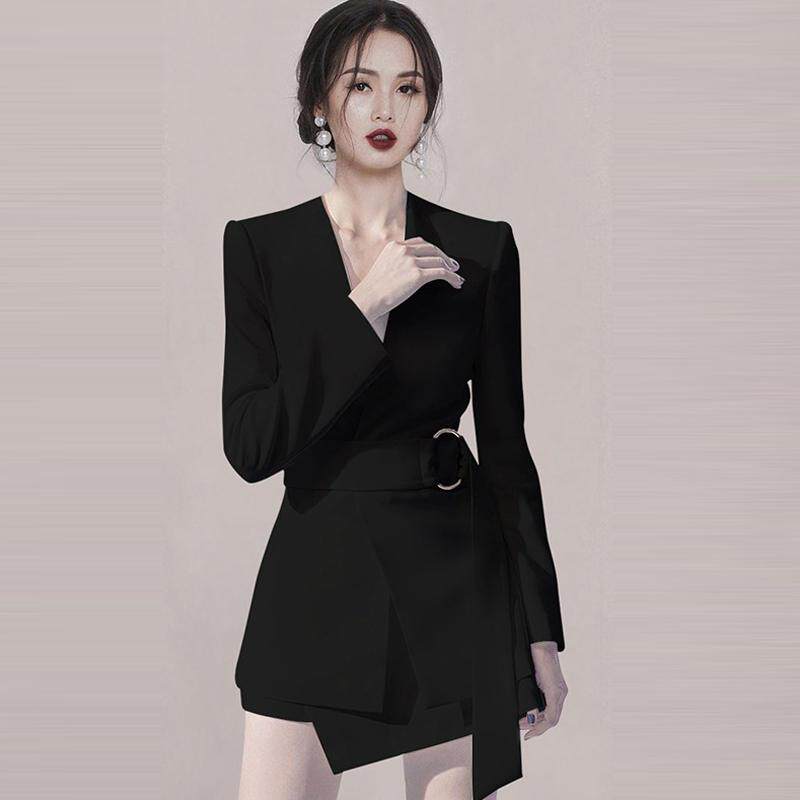 黑色年会礼服高级质感西装套装女