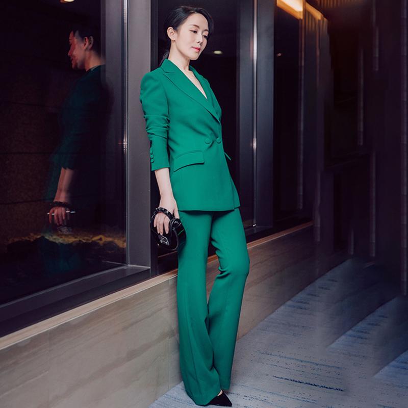 职业西装套装收腰微喇裤英伦风女