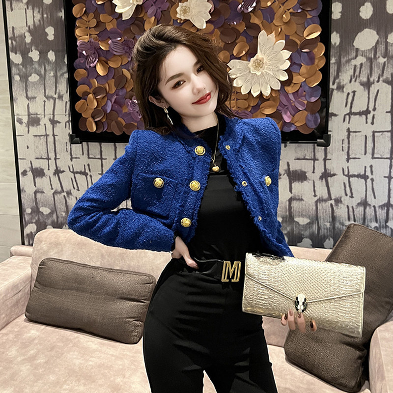 小香风粗花呢单排扣显瘦短外套女