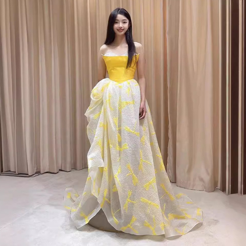 韩版抹胸无袖高腰长款晚宴礼服女