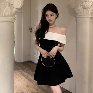 法式气质名媛高级感一字肩连衣裙女轻奢小众宴会生日party小礼服