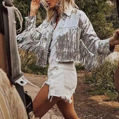 外套开衫 欧美风时尚 亮片流苏晚宴年会演出跳舞礼服百搭短款 上衣女