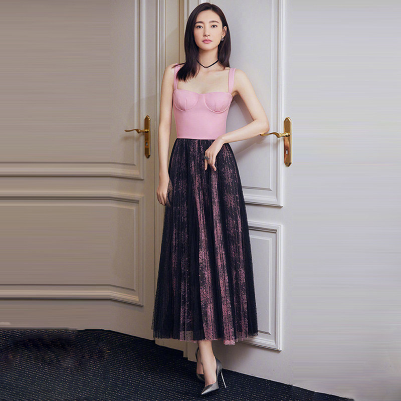 性感裹胸吊带裙蕾丝礼服聚会长裙