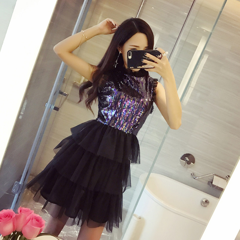 夜店亮片绑带生日晚宴聚会小礼服