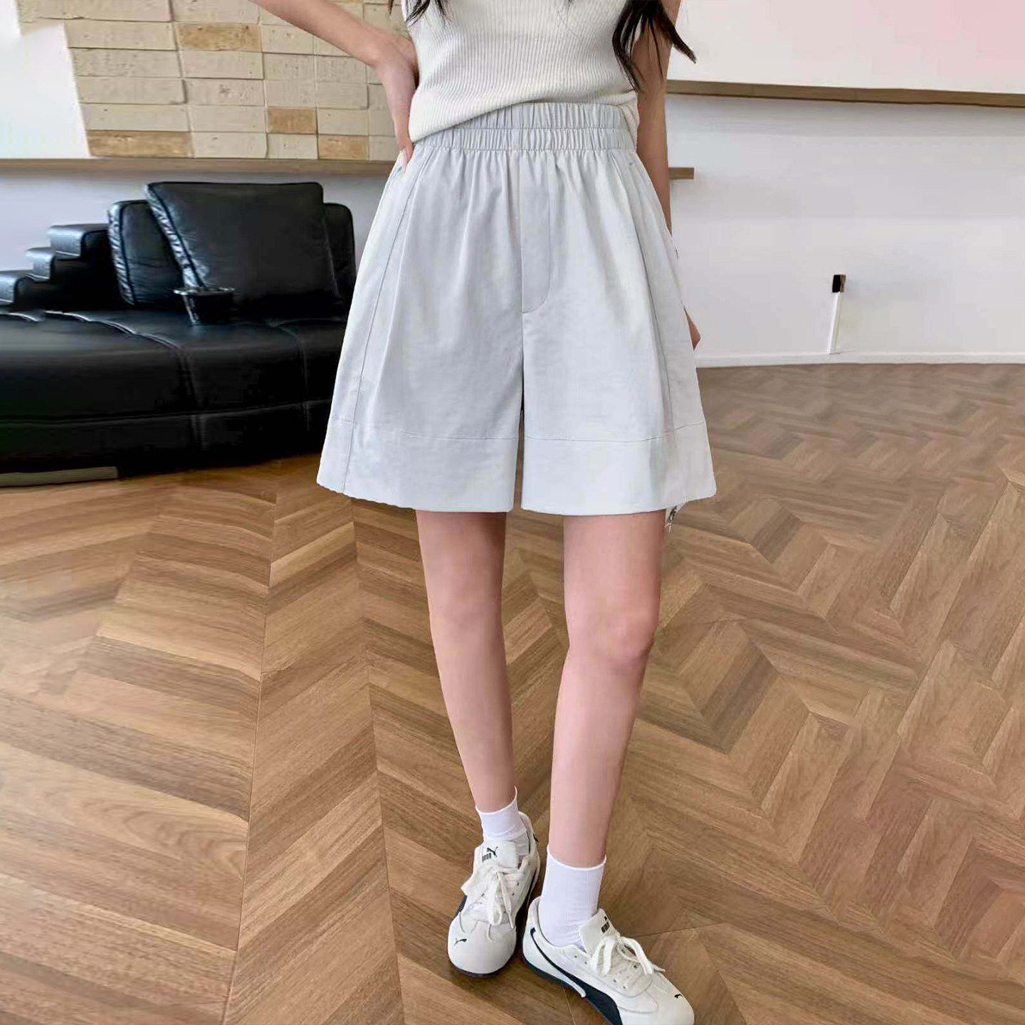 2026年新款凉感抗皱生态棉五分裤女夏薄高腰显瘦休闲5分花苞短裤