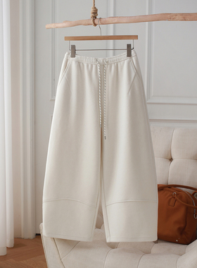 深圳南油重磅羊毛呢弯刀香蕉九分阔腿裤女秋冬保暖高腰休闲气球裤