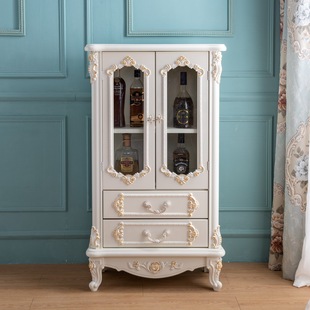 韩式 简约小酒柜客厅沙发电视边柜酒水柜双门玻璃柜 雕花餐边柜欧式