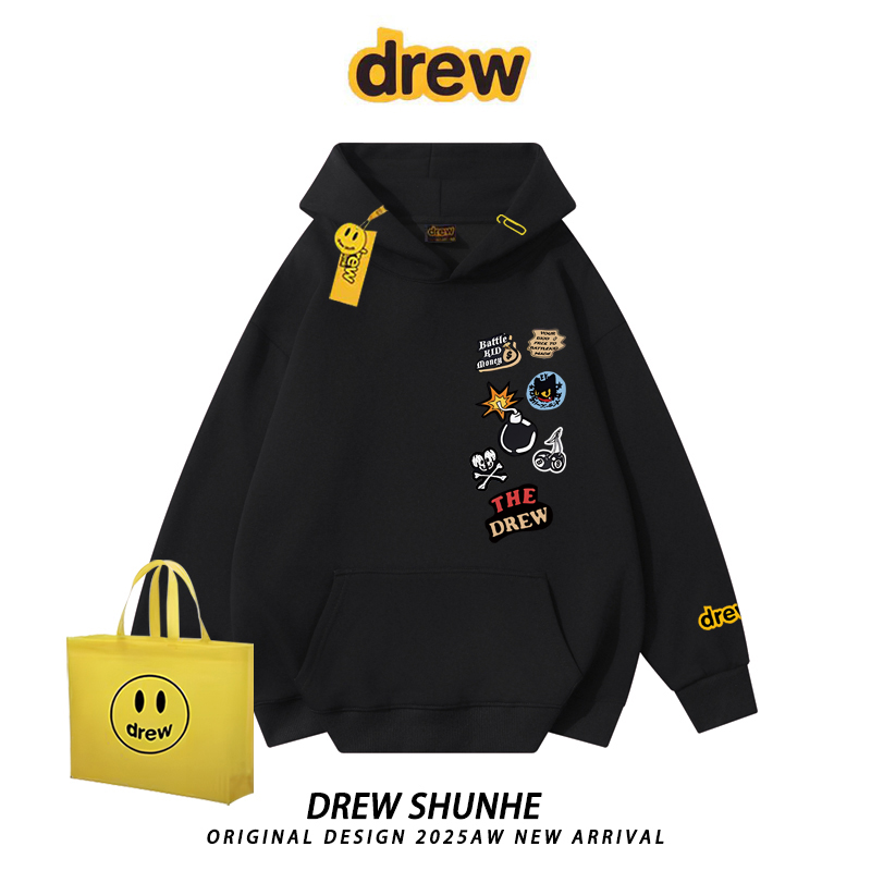 drew潮牌趣味卡通印花连帽卫衣