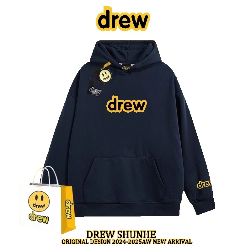 Drew字母笑脸连帽卫衣男女秋冬美式潮牌帽衫宽松休闲情侣薄款外套
