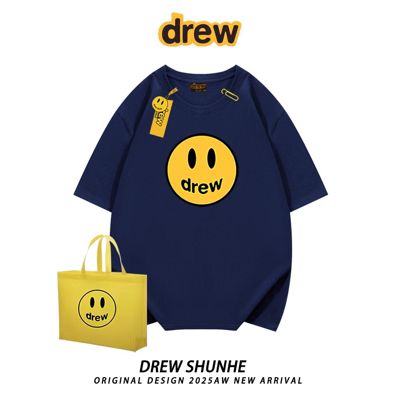 drew潮牌笑脸经典款短袖t恤美式宽松纯棉重磅圆领男女情侣半袖INS