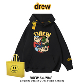 drew笑脸联名大力水手卡通印花连帽卫衣美式 高街宽松男女加绒外套