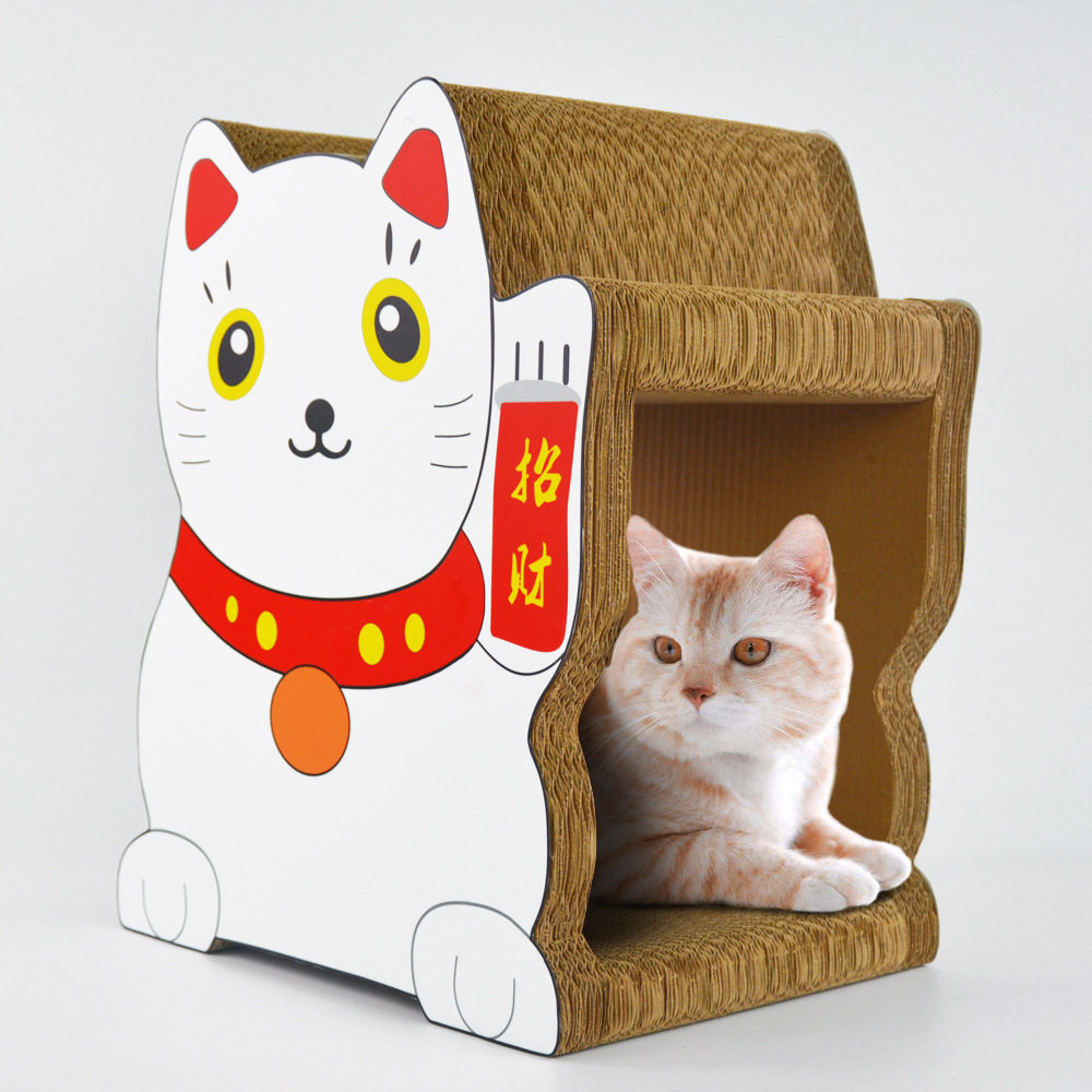 益蔻icle可爱招财猫猫抓板瓦楞纸纸制猫玩耍板猫窝猫屋猫碗耐用