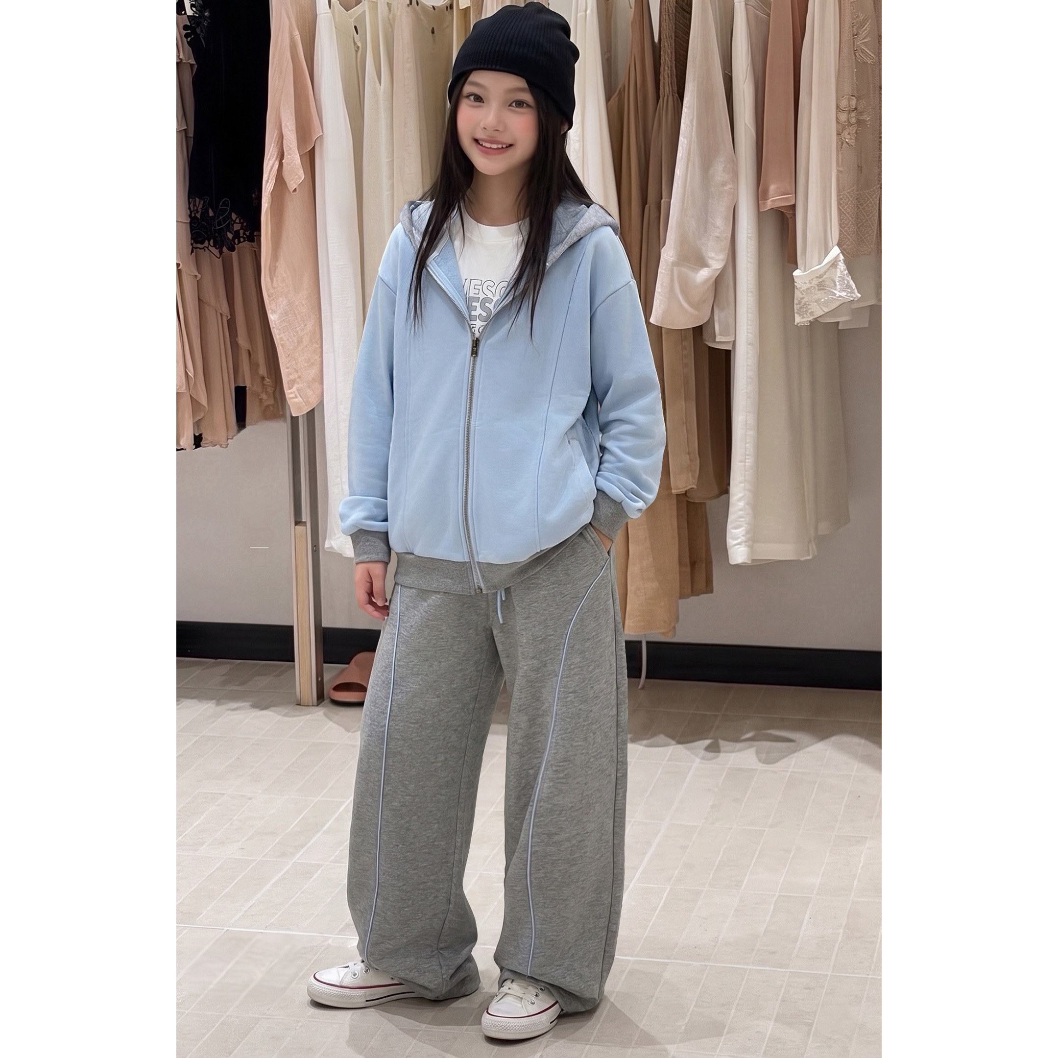 韩系女童秋款拼色卫衣套装2026新款女大童时髦洋气休闲两件套装
