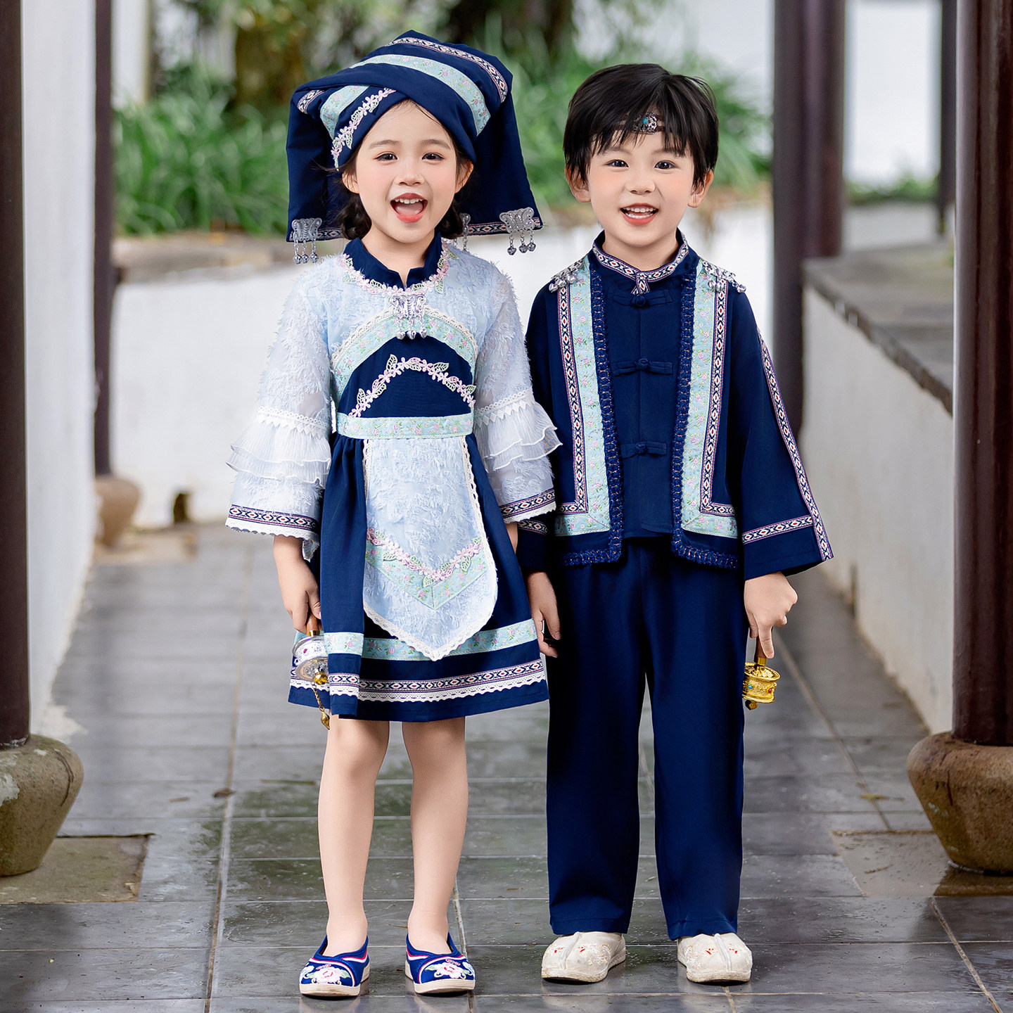 儿童少数民族壮族服装刺绣民族风中秋男女童表演舞蹈表演走秀服饰