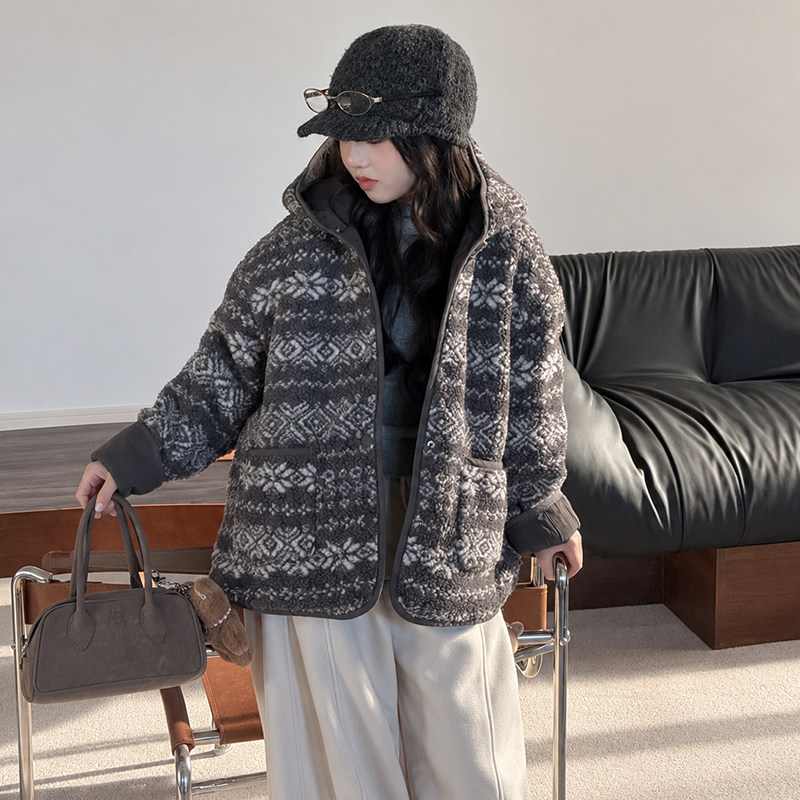 韩系女童费尔岛夹棉外套2026冬季新款中大儿童好看双面穿毛毛棉衣