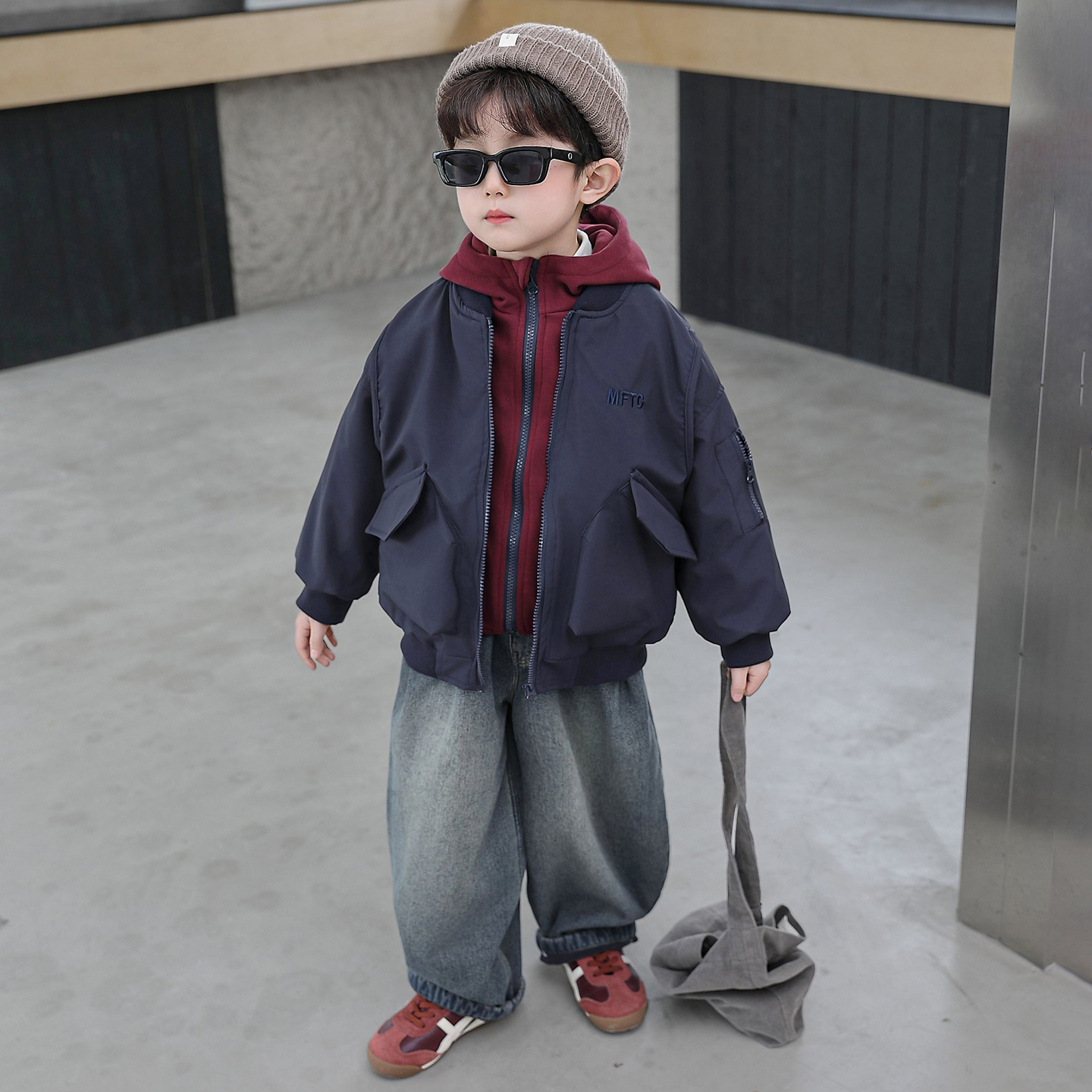 男童外套秋冬2025新款儿童棉服红色假两件棒球服夹棉秋装男孩夹克