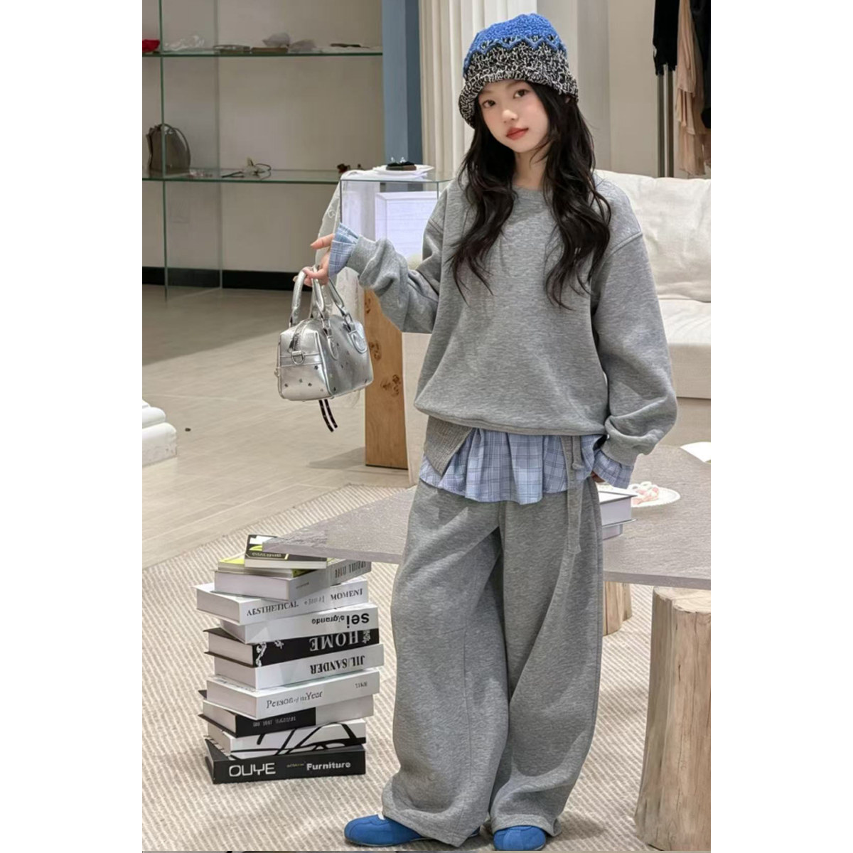 韩系女童慵懒风套装2026秋季新款儿童假两件卫衣屁帘休闲裤两件套