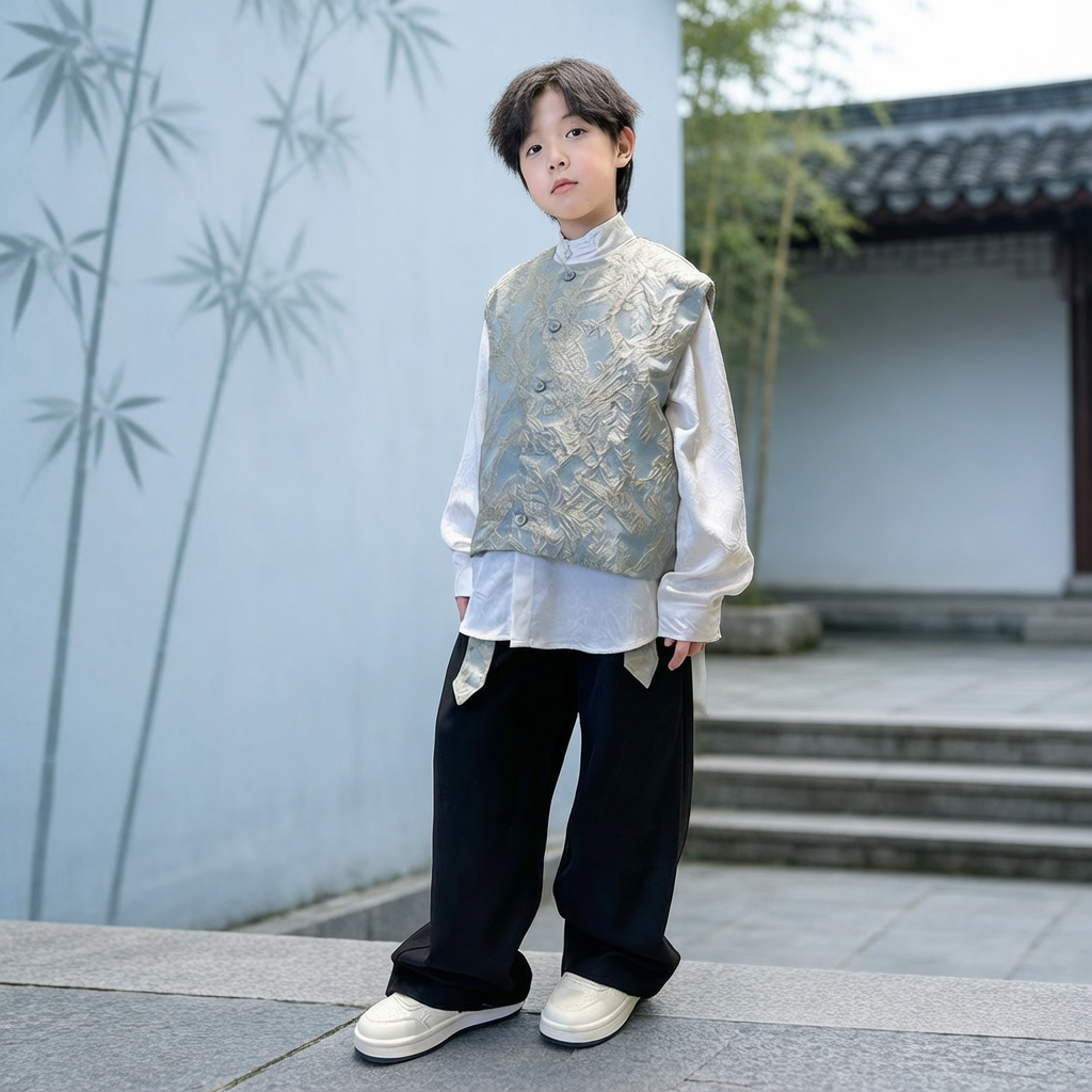 男童春季日常中式高级汉服套装2026新款儿童六一节国风唐装三件套