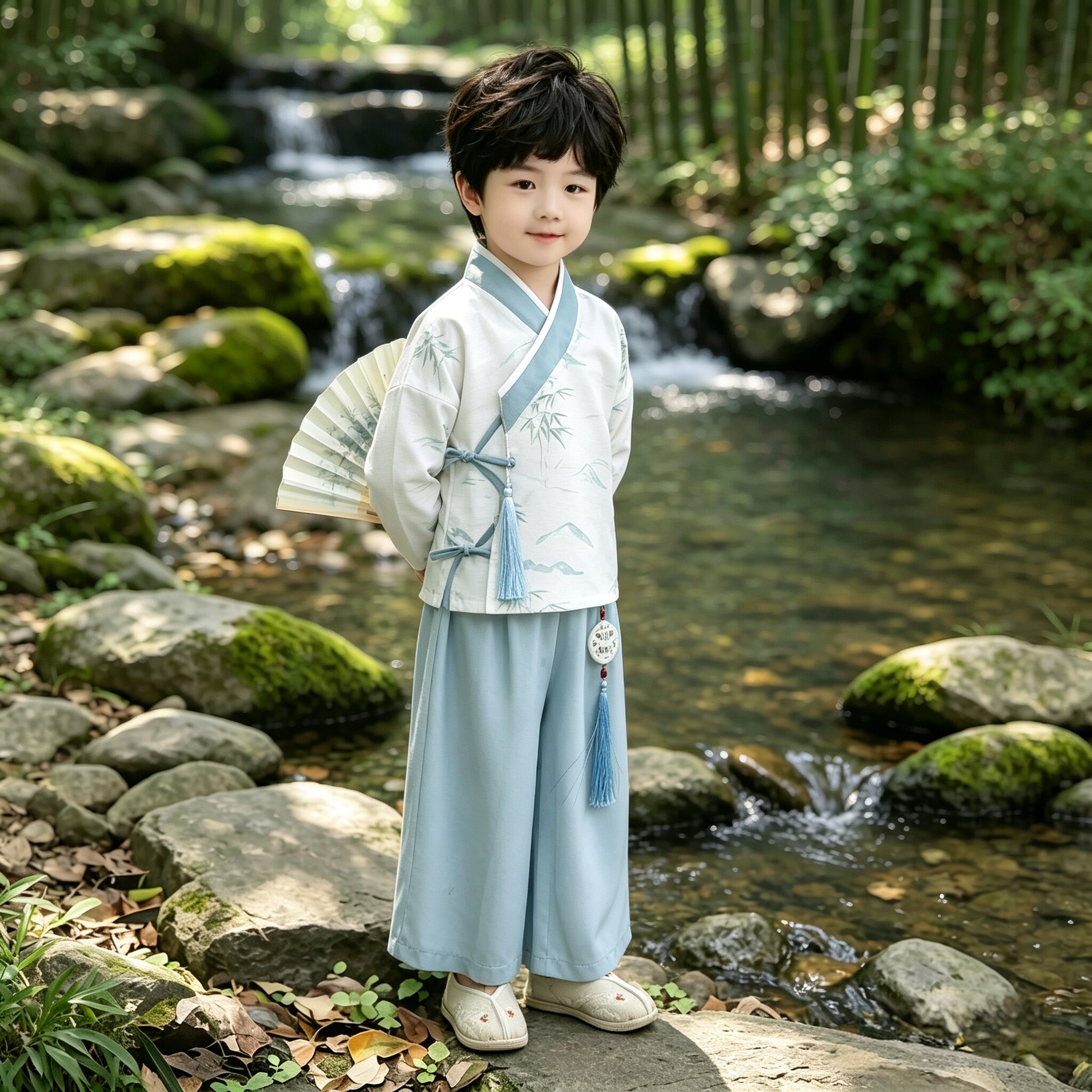 明制汉服左领右衽系带中式风儿童男童古风国学中秋节古装表演出服